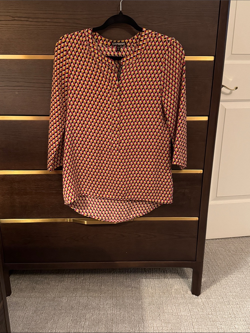 Express Multicolor Geometric Print Blouse - Fushia, Black & Yellow